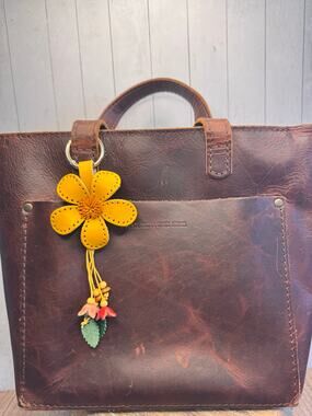 Yellow Daisy Purse Charm Genuine Leather Flower Yellow Bag Charm NEW FAST SHIP
